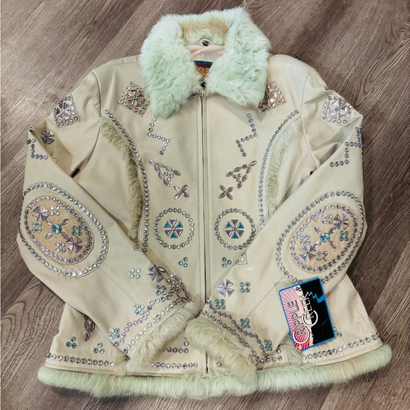 Cripple Creek Jackets & Blazers - Cripple creek Embellished Cream Jacket with Fur Trim